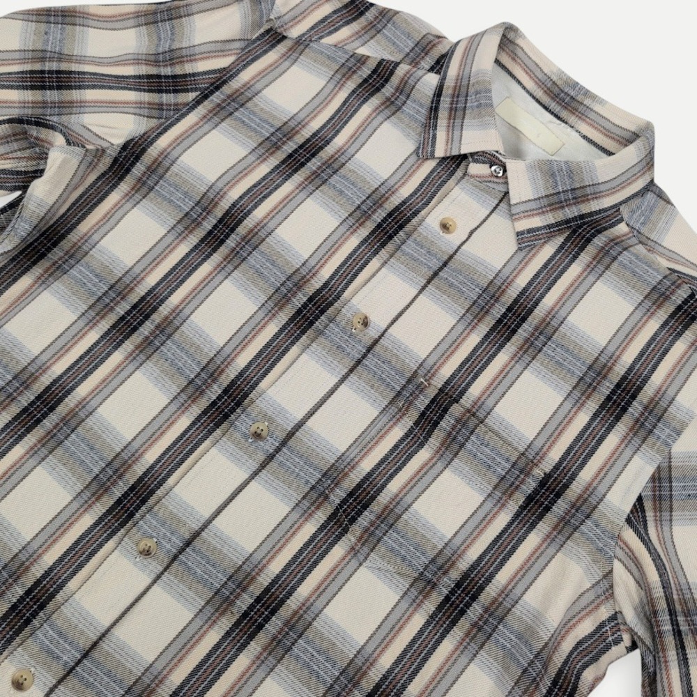 Diesel Flannel Shirt Mens Large Beige Plaid Casual  Designer Quiet Luxury